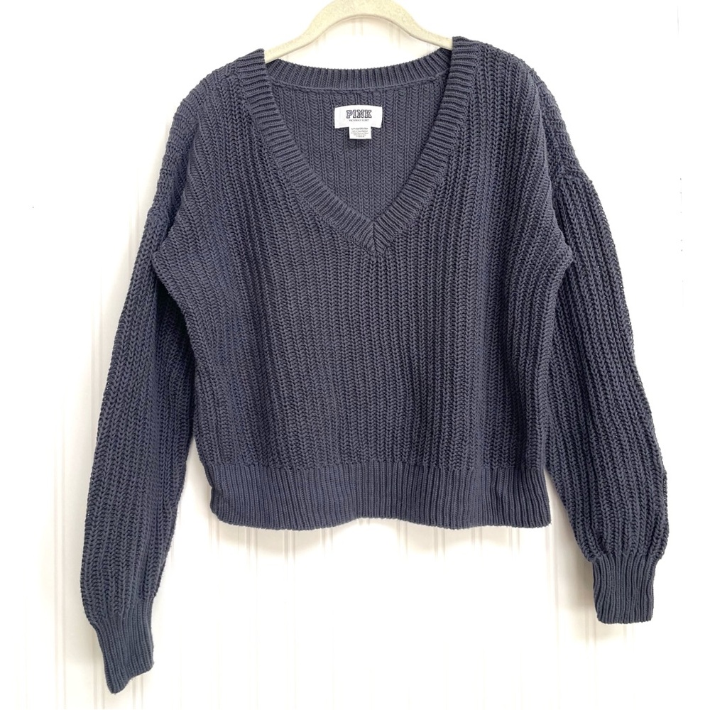 Victoria’s Secret PINK Women’s Cropped Long-Sleeved Sweater Dark Gray Size Small